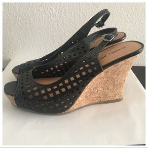 Audrey Brooke Black Wedge Sandals